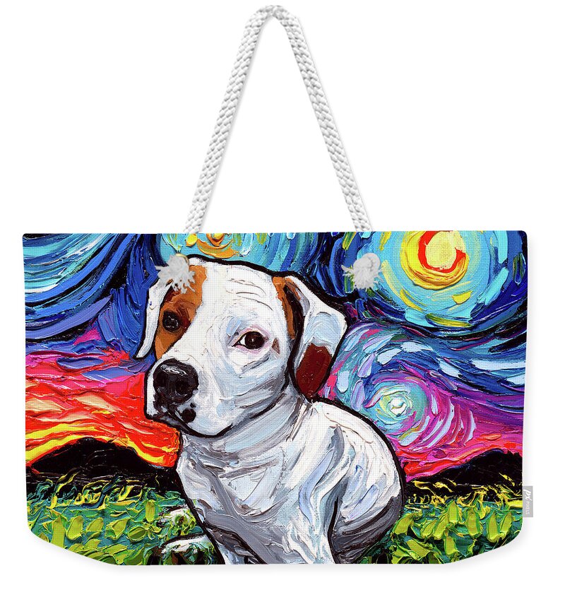 Pitbull Weekender Tote Bag featuring the painting Miss Mickey by Aja Trier