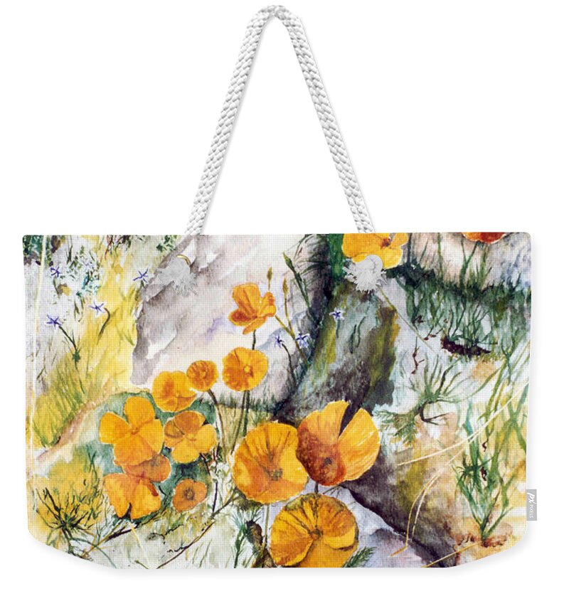 California Poppy Weekender Tote Bag featuring the painting Missing Arizona by Barbara F Johnson