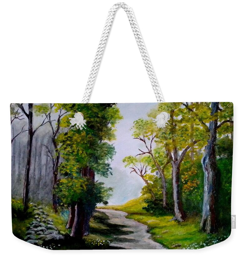 Impressionism Weekender Tote Bag featuring the painting Mist in the forrest by Konstantinos Charalampopoulos