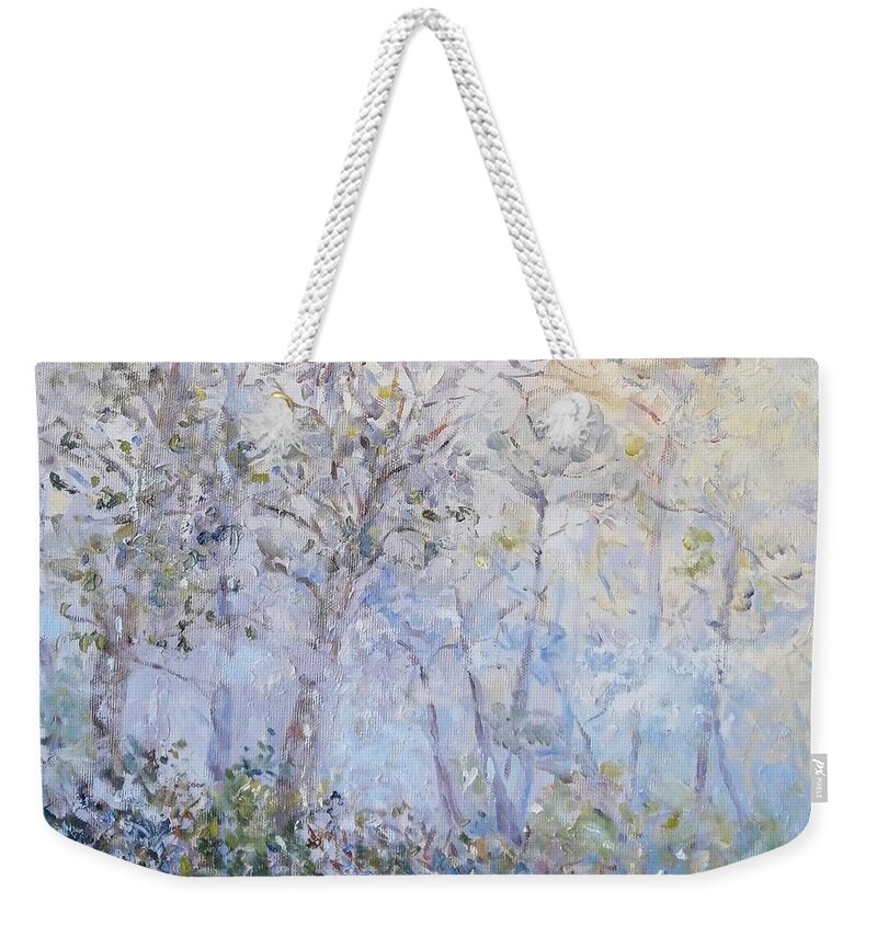 Landscape Weekender Tote Bag featuring the painting Misty Morning on Signal Hill 2 by Elinor Fletcher