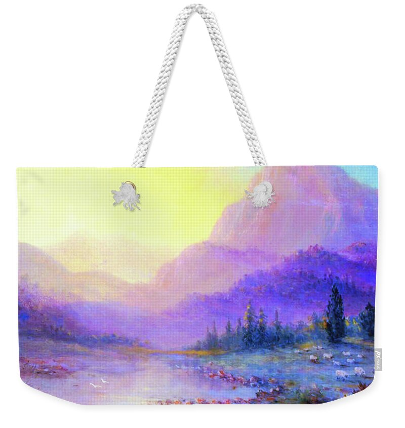 Landscape Weekender Tote Bag featuring the painting Misty Mountain Melody by Jane Small