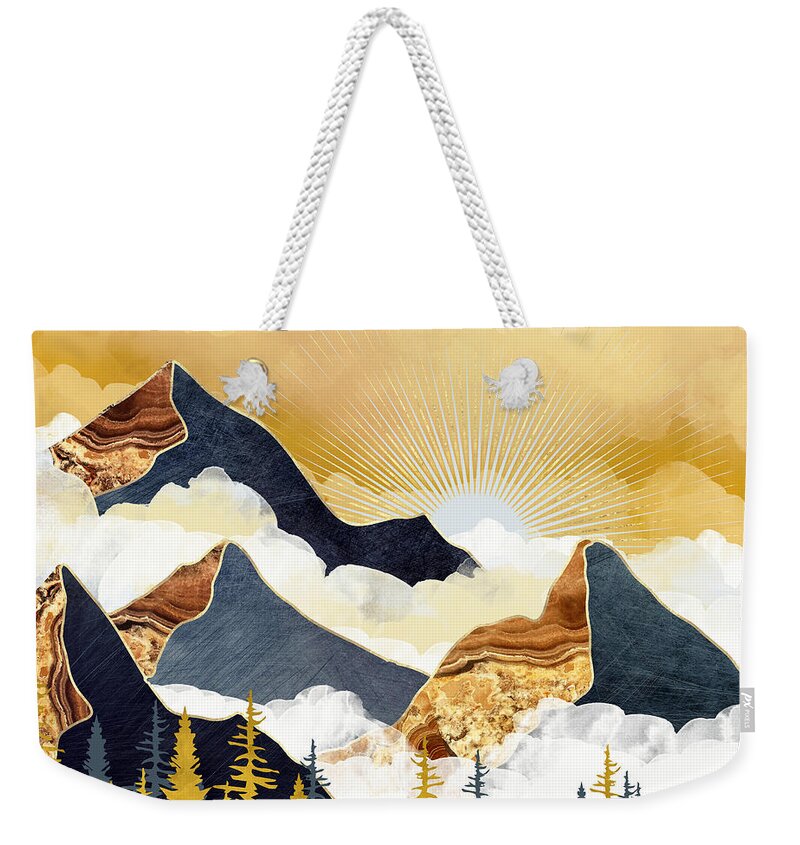 Mist Weekender Tote Bag featuring the digital art Misty Peaks by Spacefrog Designs