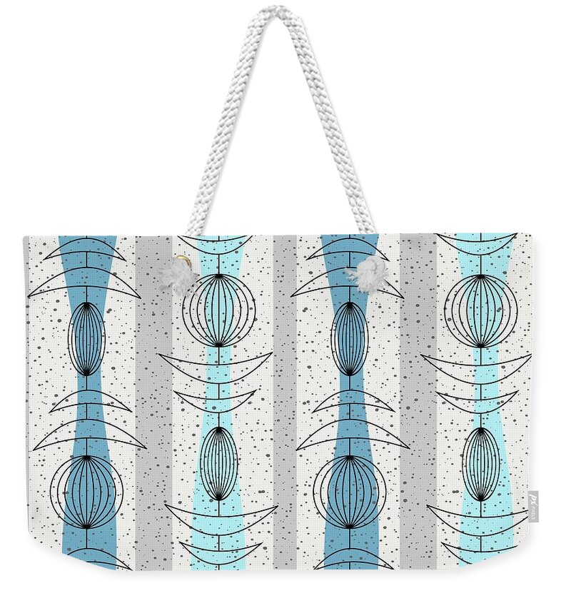 Mid Century Modern Weekender Tote Bag featuring the digital art Mobiles Fabric in Blue by Donna Mibus