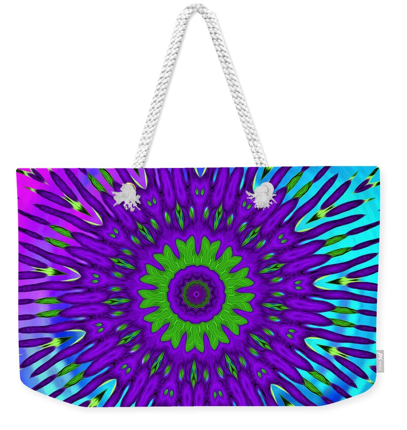 Abstract Weekender Tote Bag featuring the digital art Mod 60's - Rainbow Mandala by Ronald Mills