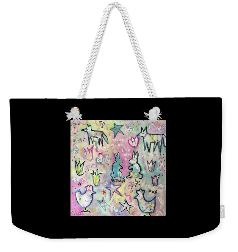 Bunnies Weekender Tote Bag featuring the painting Modern Fairy Tale by Cyndie Katz