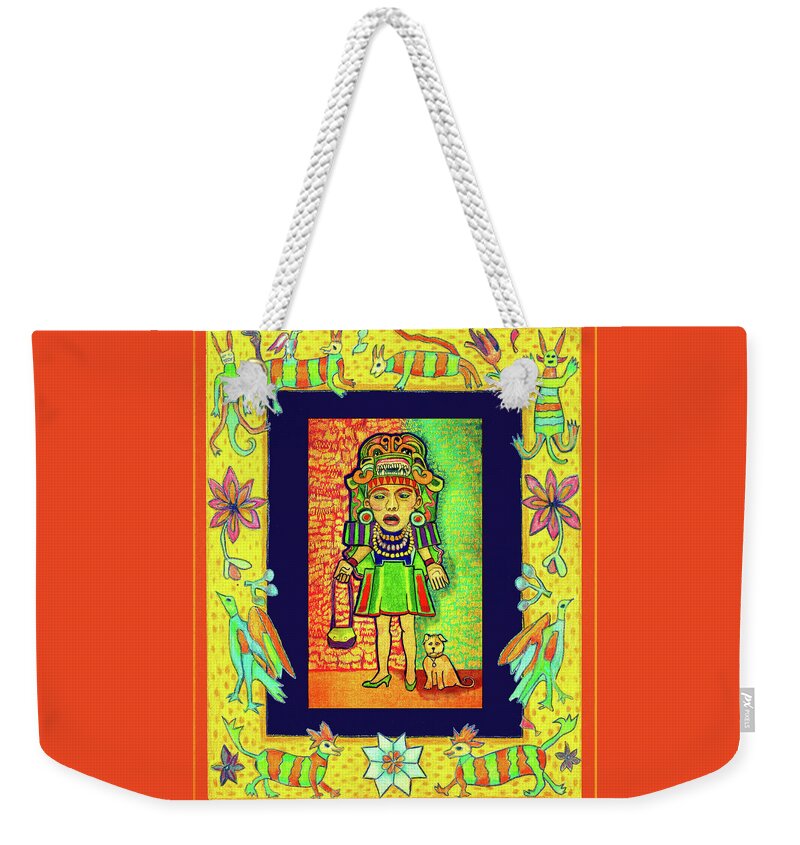 Goddess Weekender Tote Bag featuring the drawing Thoroughly Modern Goddess #1 by Lorena Cassady