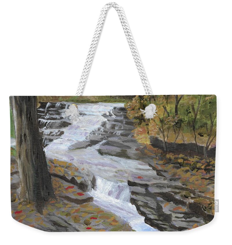 Mohawk Weekender Tote Bag featuring the painting Mohawk Cascade by David Bigelow