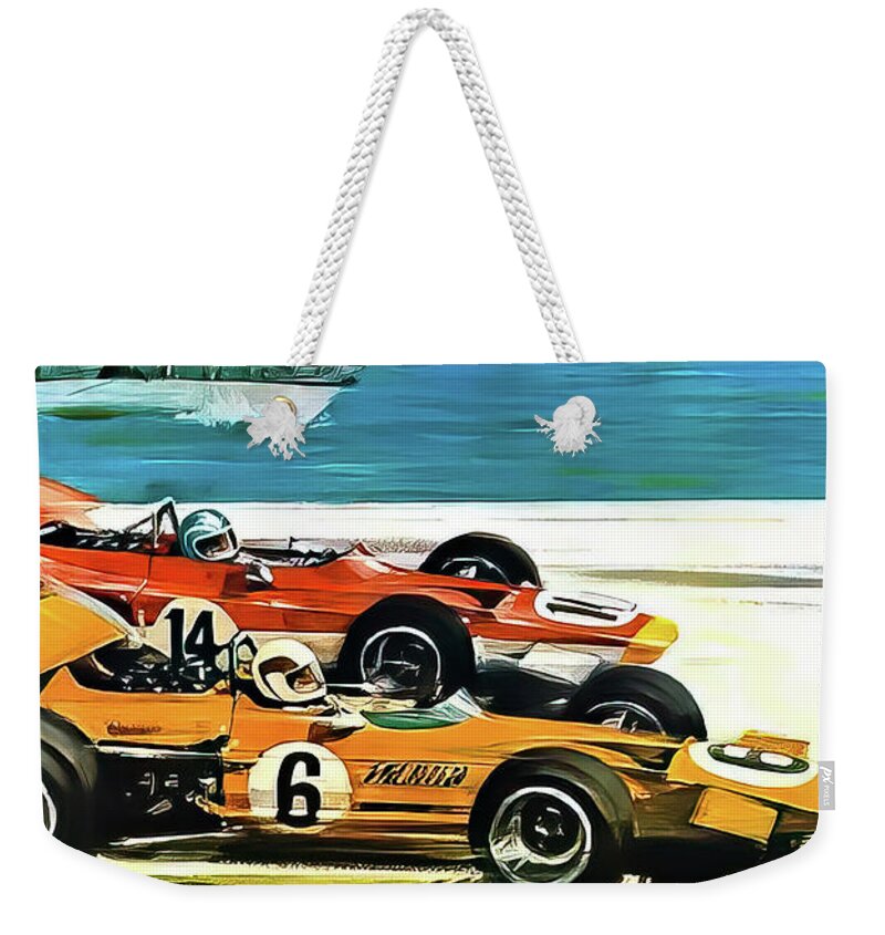 Monaco Weekender Tote Bag featuring the drawing Monaco 1970 Grand Prix by M G Whittingham