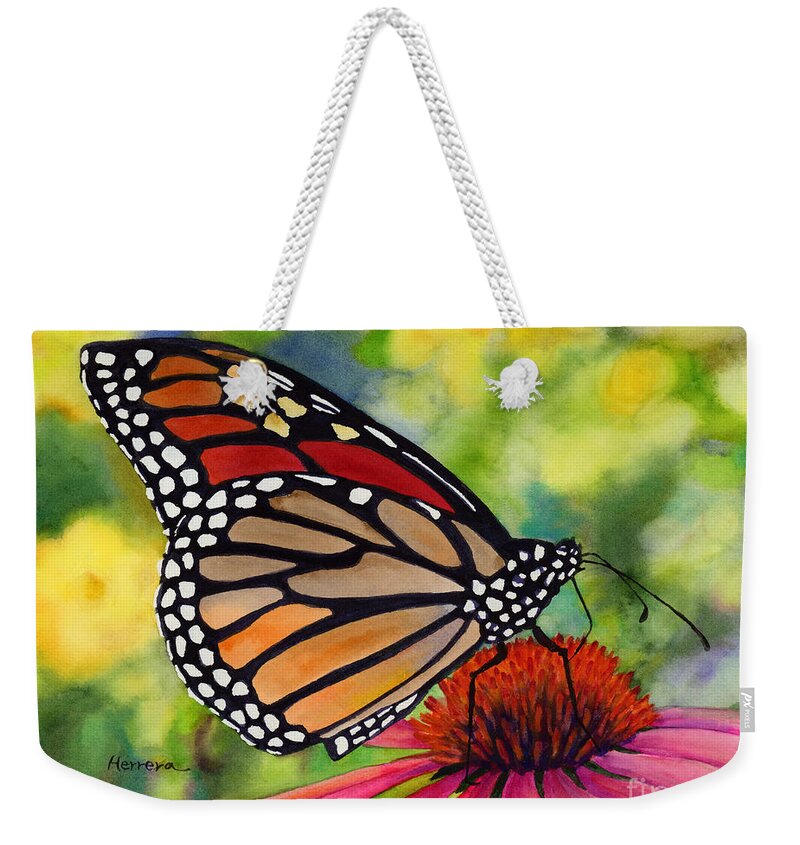 Butterfly Weekender Tote Bag featuring the painting Monarch Butterfly by Hailey E Herrera