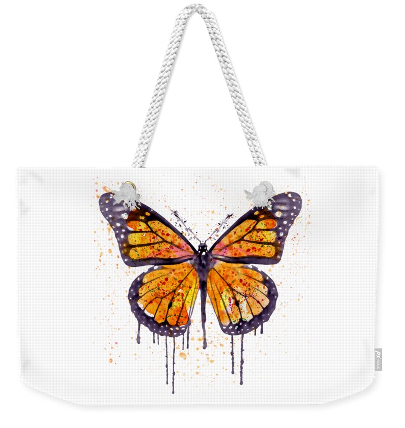 Monarch Butterfly Weekender Tote Bag featuring the painting Monarch Butterfly watercolor by Marian Voicu