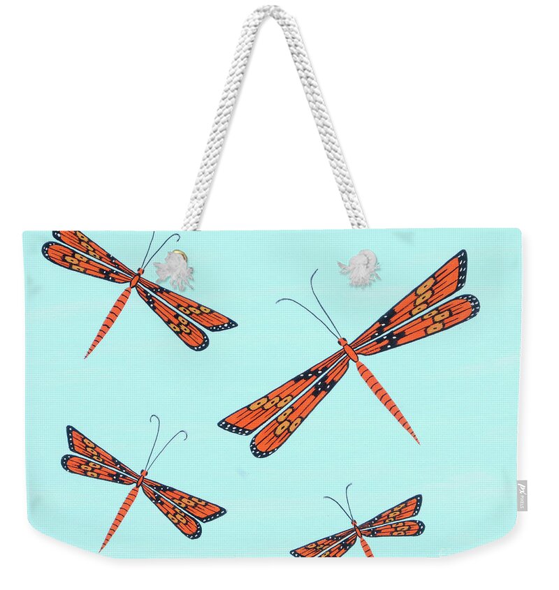 Dragonflies Weekender Tote Bag featuring the painting Monarch Dragonflies by Doug Miller