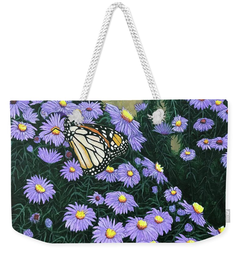 Butterfly Weekender Tote Bag featuring the painting Monarch Posing by Mr Dill