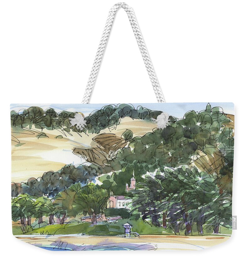 Carmel By The Sea Weekender Tote Bag featuring the painting Monastery Bay Carmel by Judith Kunzle