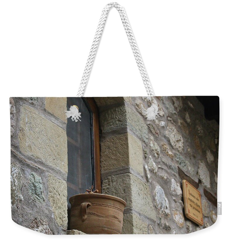Greece Weekender Tote Bag featuring the photograph Monastery Window by M Kathleen Warren