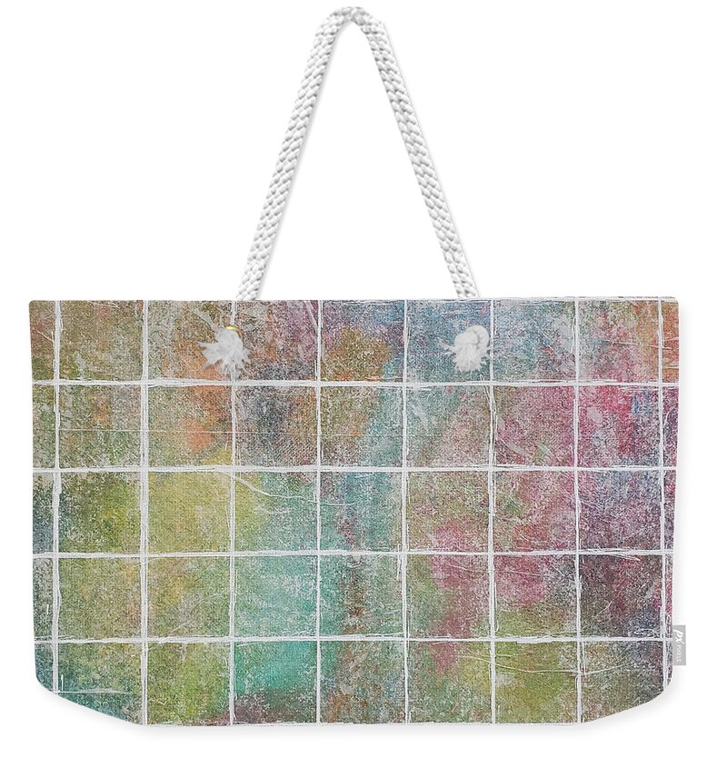 Monet's Garden Weekender Tote Bag featuring the mixed media MONET'S GARDEN SQUARED Pastel Abstract by Lynnie Lang