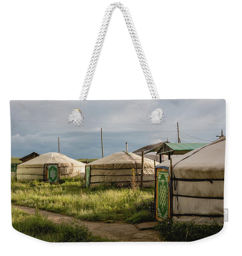 Mongolian Yurt Weekender Tote Bag featuring the photograph Mongolian Yurts by Martin Vorel Minimalist Photography