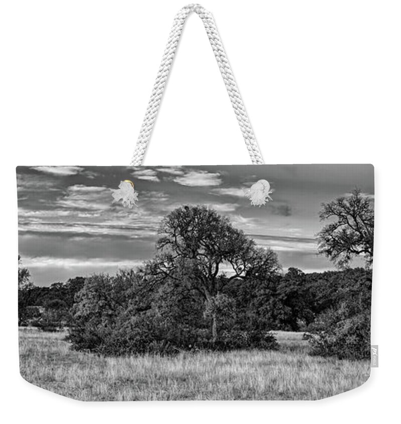 Central Weekender Tote Bag featuring the photograph Monochrome Dreamy Prairie in Canyon Lake Potter's Creek- Comal County Texas Hill Country by Silvio Ligutti