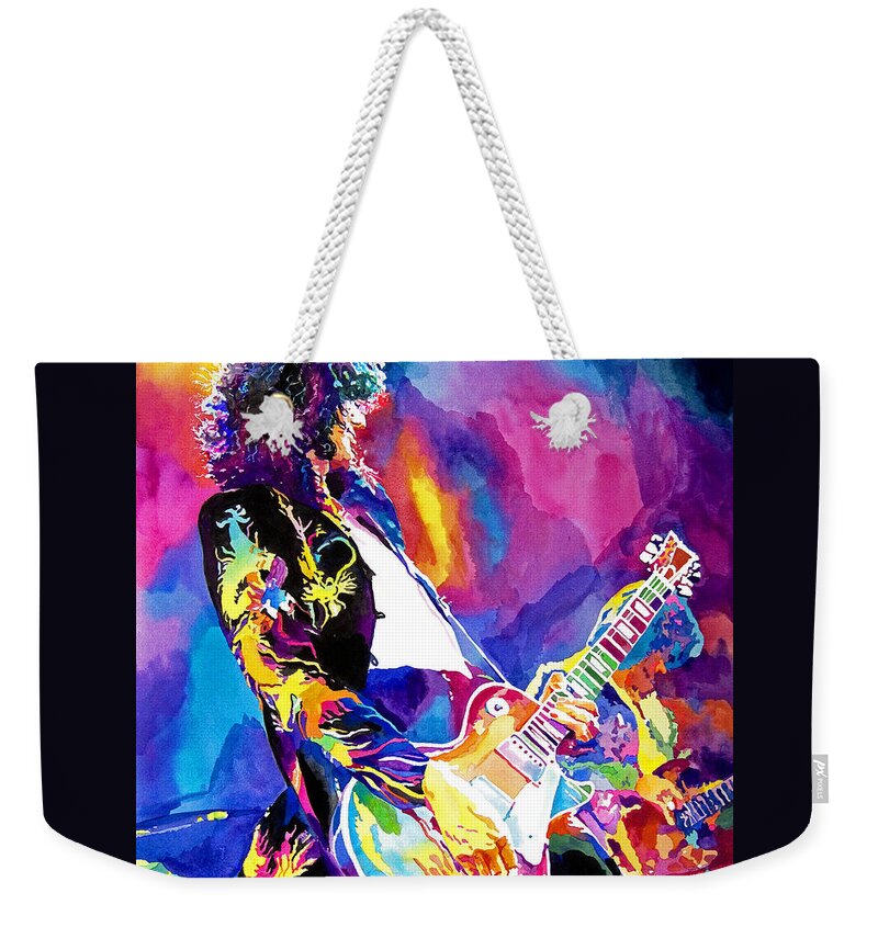 Jimmy Page Artwork Weekender Tote Bag featuring the painting Monolithic Riff - Jimmy Page by David Lloyd Glover