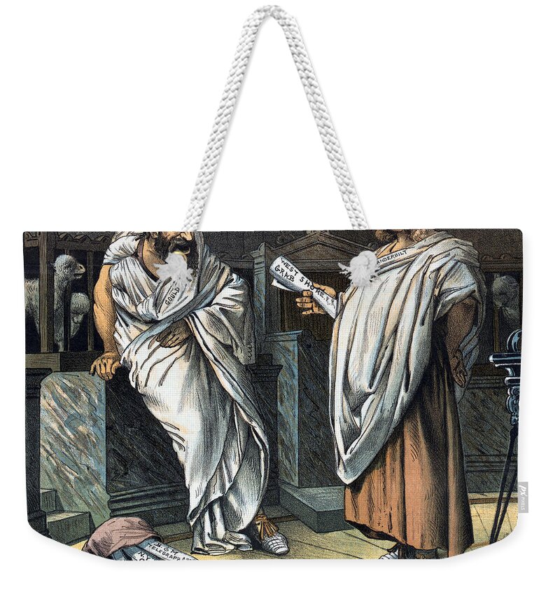 1885 Weekender Tote Bag featuring the drawing Monopoly Cartoon, 1885 by Bernhard Gillam
