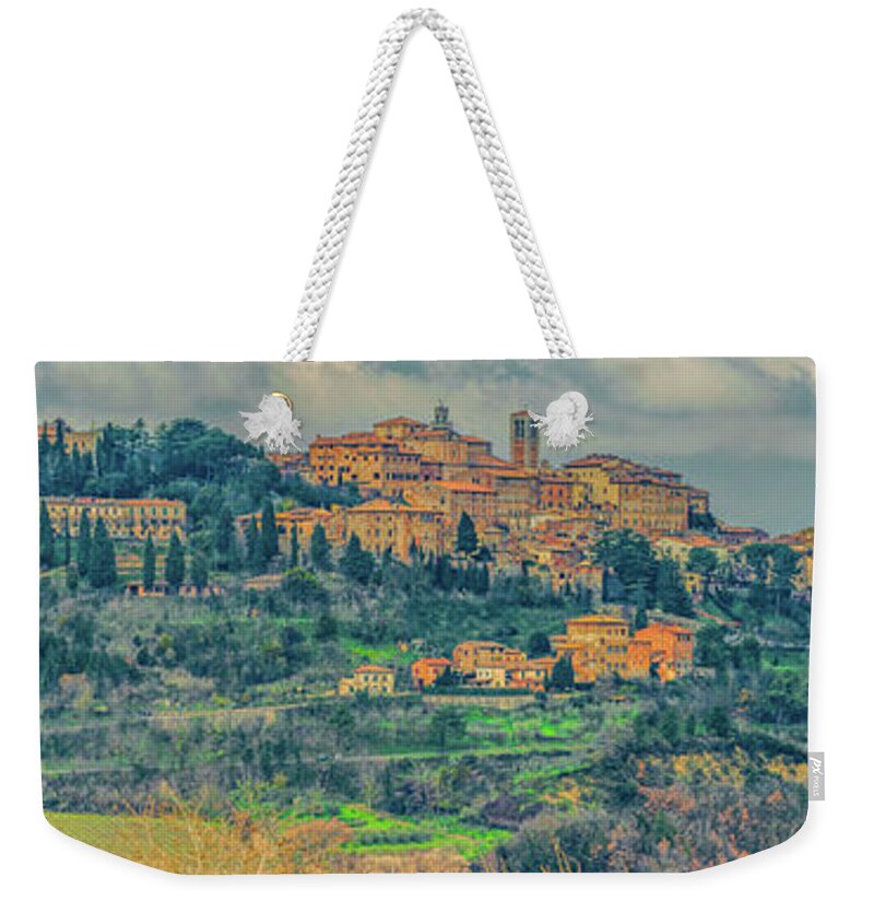 Montepulciano Weekender Tote Bag featuring the photograph Montepulciano Panorama by Marcy Wielfaert