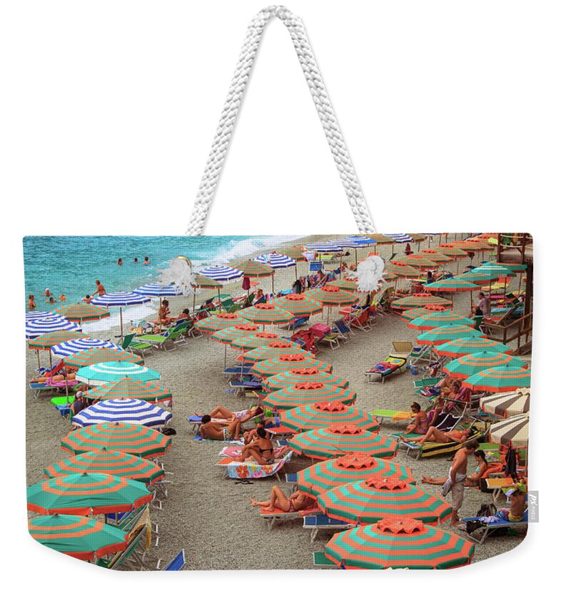 Cinque Weekender Tote Bag featuring the photograph Monterosso Beach by Inge Johnsson