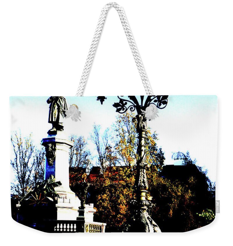 Monument Weekender Tote Bag featuring the photograph Monument And Lantern In Warsaw, Poland by John Siest