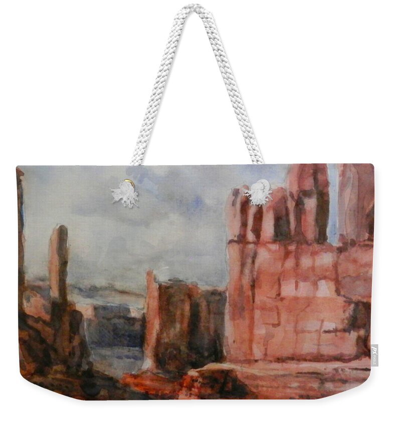 Western Landscape Weekender Tote Bag featuring the painting Monument Valley by Martha Tisdale
