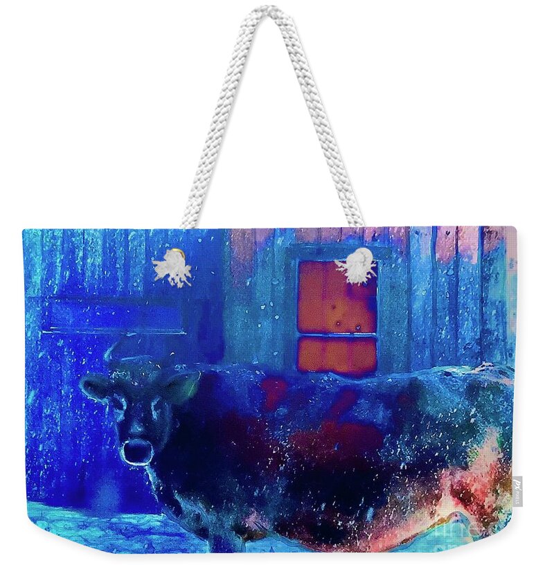 Maine Farms Dairy Cows Weekender Tote Bag featuring the painting Moody Blues by FeatherStone Studio Julie A Miller