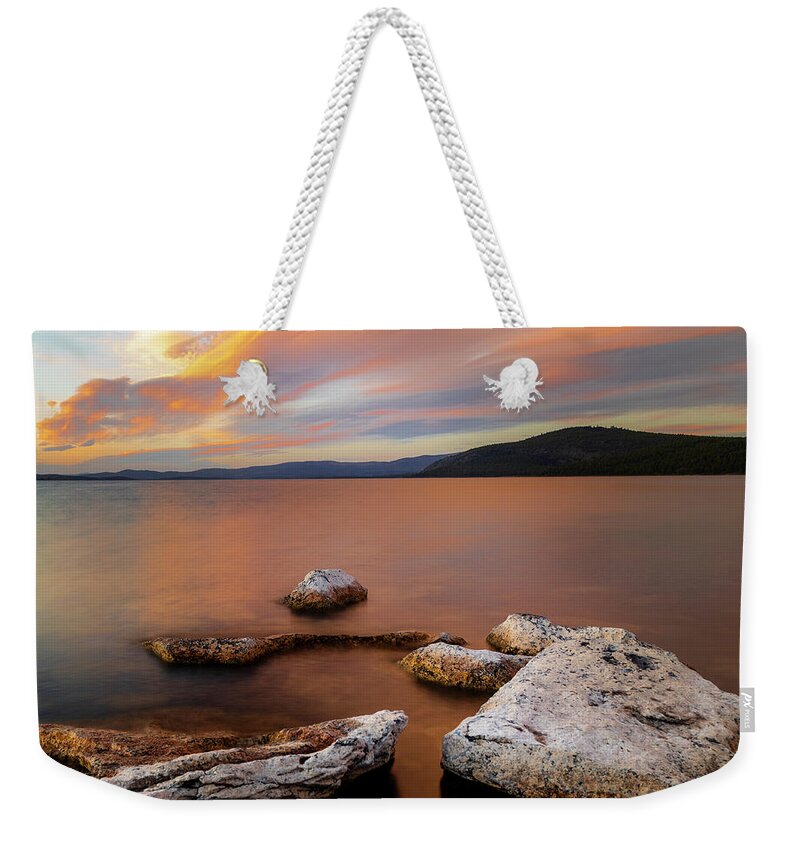 Eagle Lake Weekender Tote Bag featuring the photograph Moody Pike's Point Evening by Mike Lee