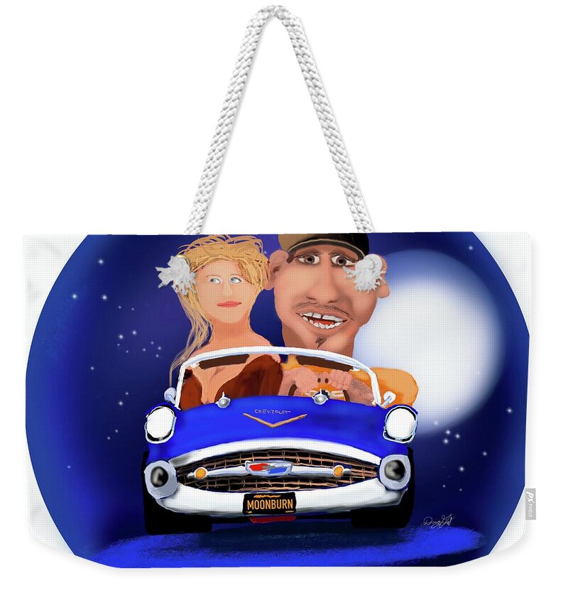 Convertible. Chevrolet Weekender Tote Bag featuring the digital art Moomburn 1957 Chevy Ragtop by Doug Gist