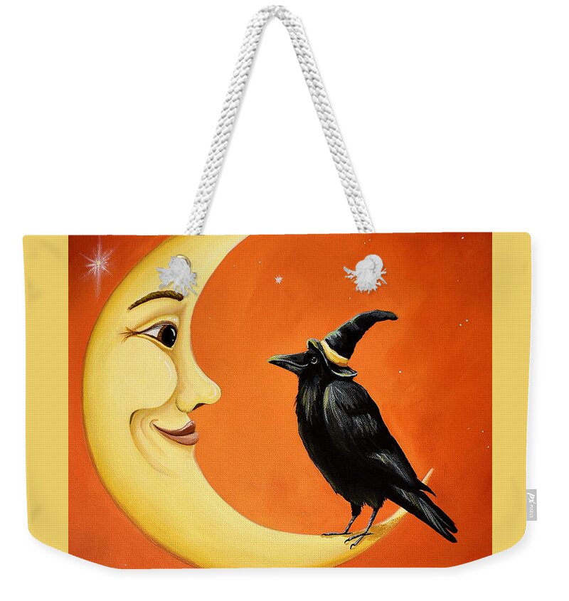 Moon Weekender Tote Bag featuring the painting Moon And Crow  by Debbie Criswell