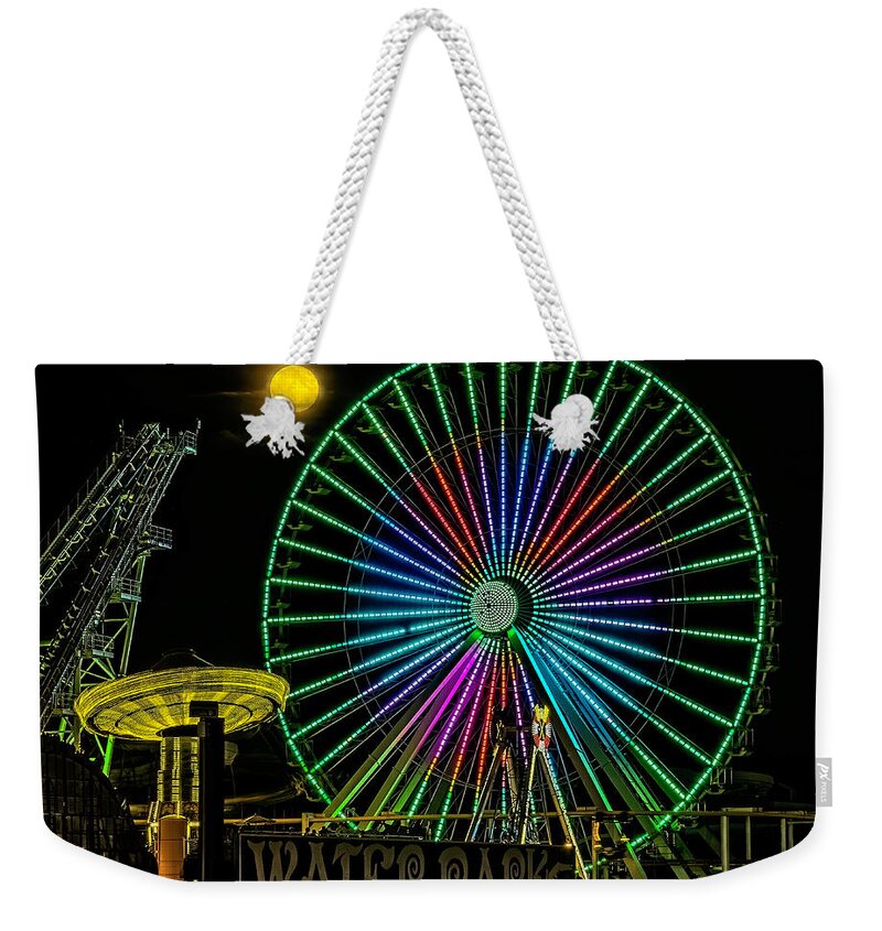 Beach Weekender Tote Bag featuring the photograph Moon Over the Ferris Wheel by Nick Zelinsky Jr