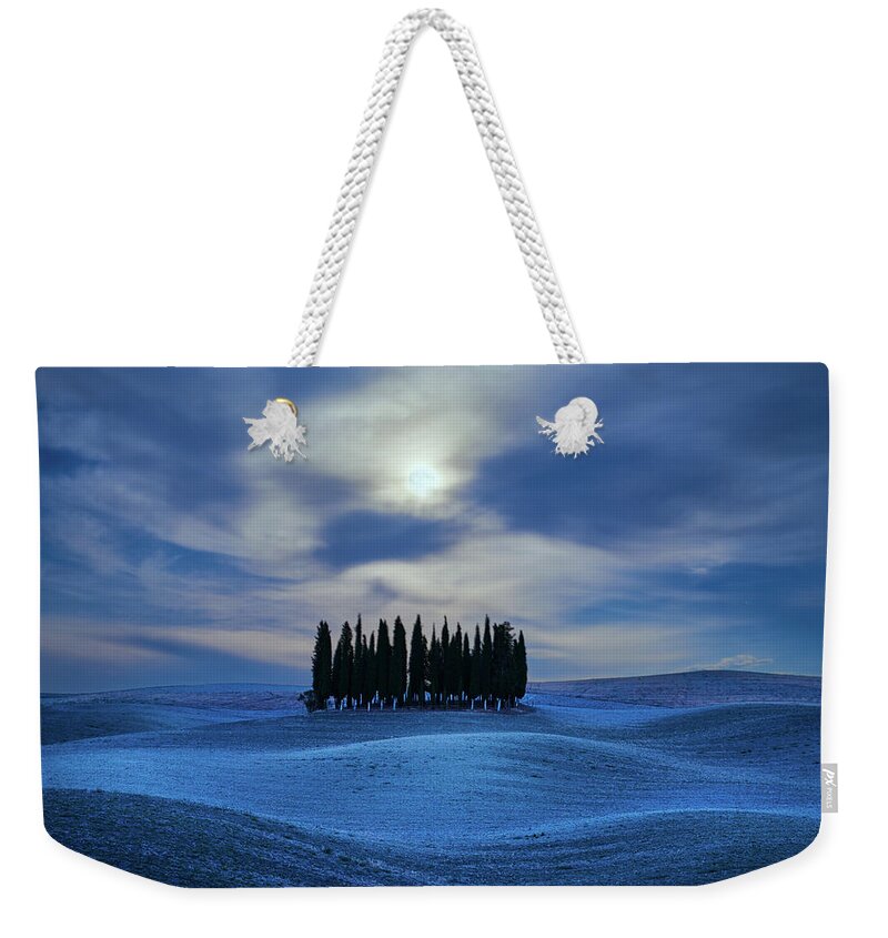 Moon Weekender Tote Bag featuring the photograph Moon Rise over the farm land by Henry w Liu