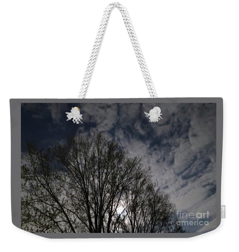 Treetops Weekender Tote Bag featuring the photograph Moon Arising by Ann Horn