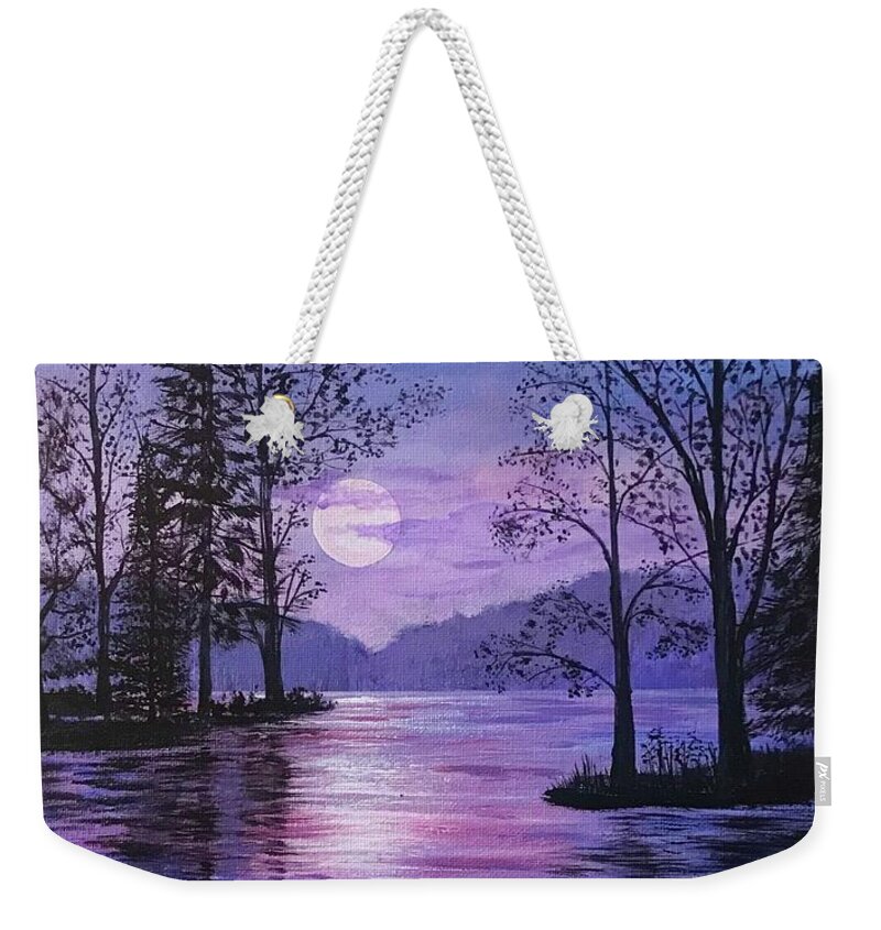 Moonlight On Water Weekender Tote Bag featuring the painting Moonglow Silhouette by Denise Van Deroef