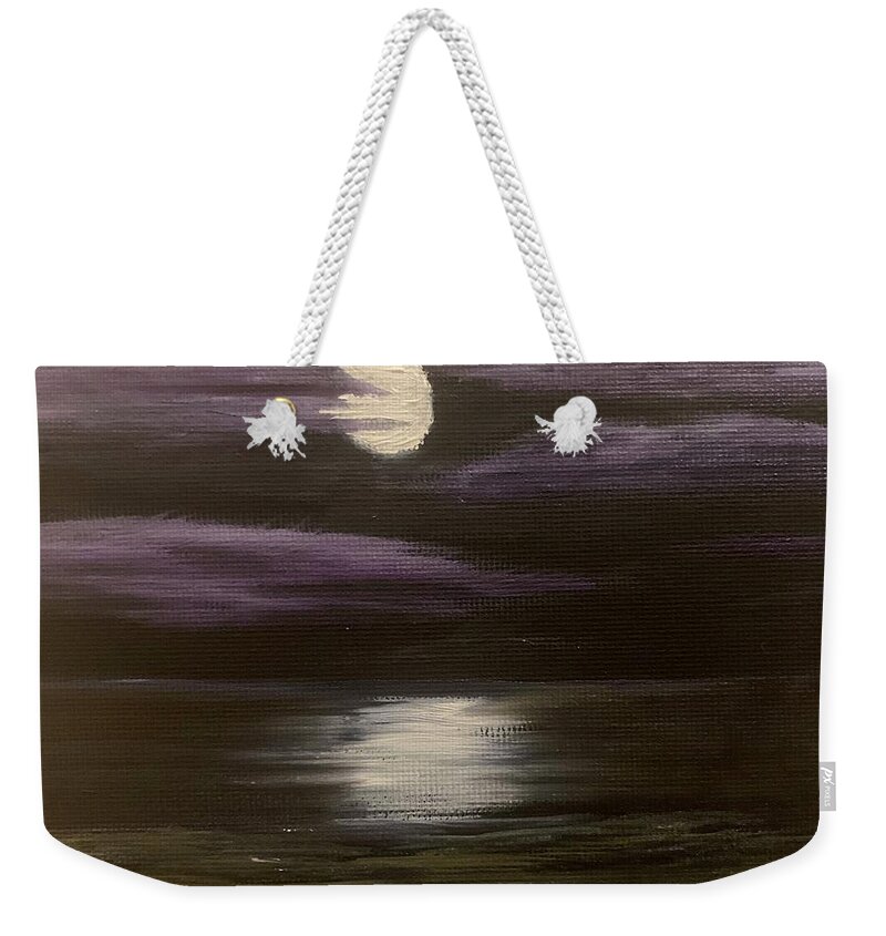 Oil Painting Weekender Tote Bag featuring the painting Moonlight Over Ludington by Lisa White