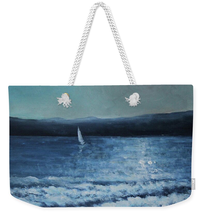 Seascape Weekender Tote Bag featuring the painting Moonlight Sailor by Jane See