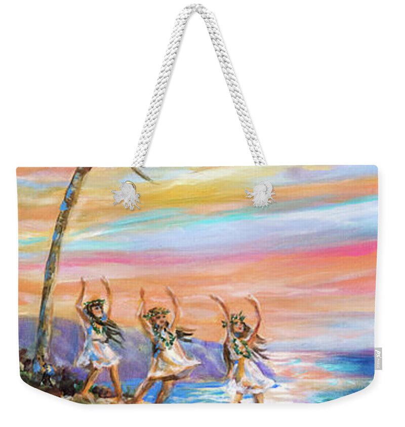 Ocean Weekender Tote Bag featuring the painting Moonlight Salutation by Linda Olsen