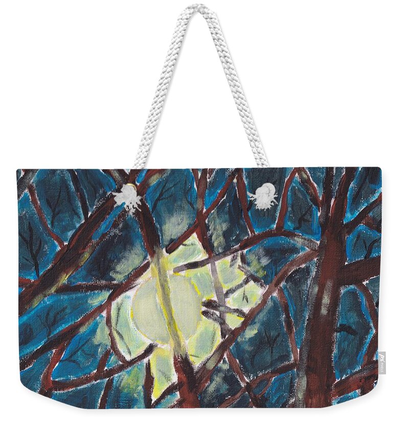 Acrylic Weekender Tote Bag featuring the painting Moonlight through the Trees by Christopher Reed