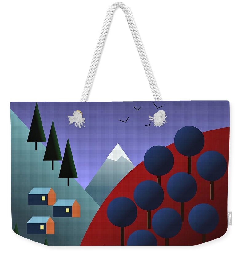 Mountainscape Weekender Tote Bag featuring the digital art Moonlit Mountainscape by Fatline Graphic Art