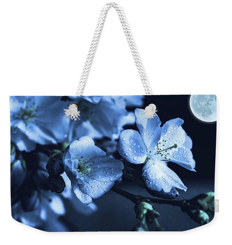 Moonlight Weekender Tote Bag featuring the photograph Moonlit Night In The Blooming Garden by Alex Mir
