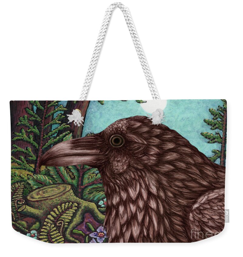 Raven Weekender Tote Bag featuring the painting Moonlit Raven Wood by Amy E Fraser