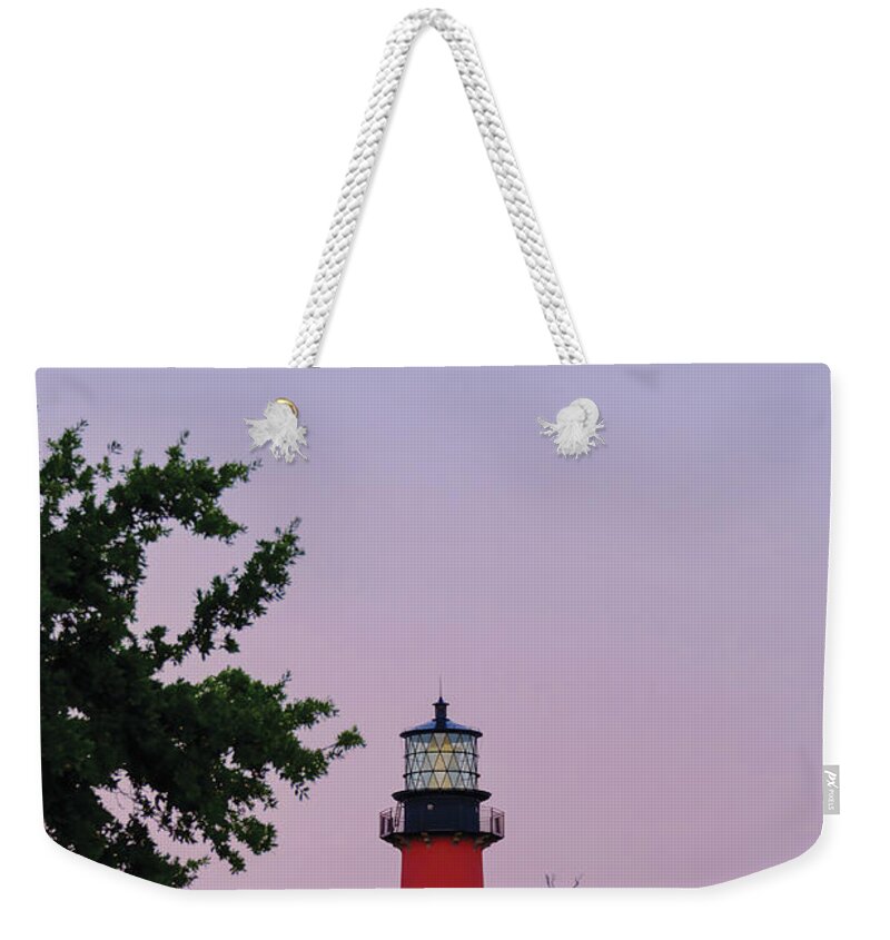 Jupiter Lighthouse Weekender Tote Bag featuring the photograph Moonrise at Jupiter Lighthouse A Captivating View of Nature by Kim Seng