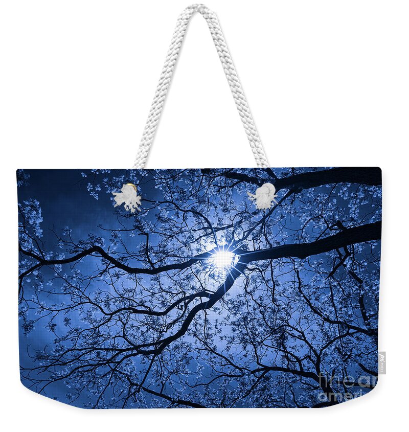 Moonshine In Blue Weekender Tote Bag featuring the photograph Moonshine in Blue by Rachel Cohen