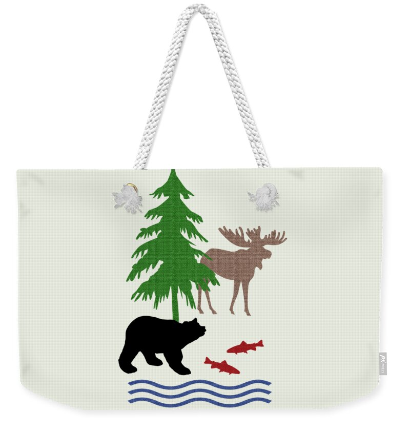 And Bear Weekender Tote Bag featuring the mixed media Moose and Bear Pattern Art by Christina Rollo