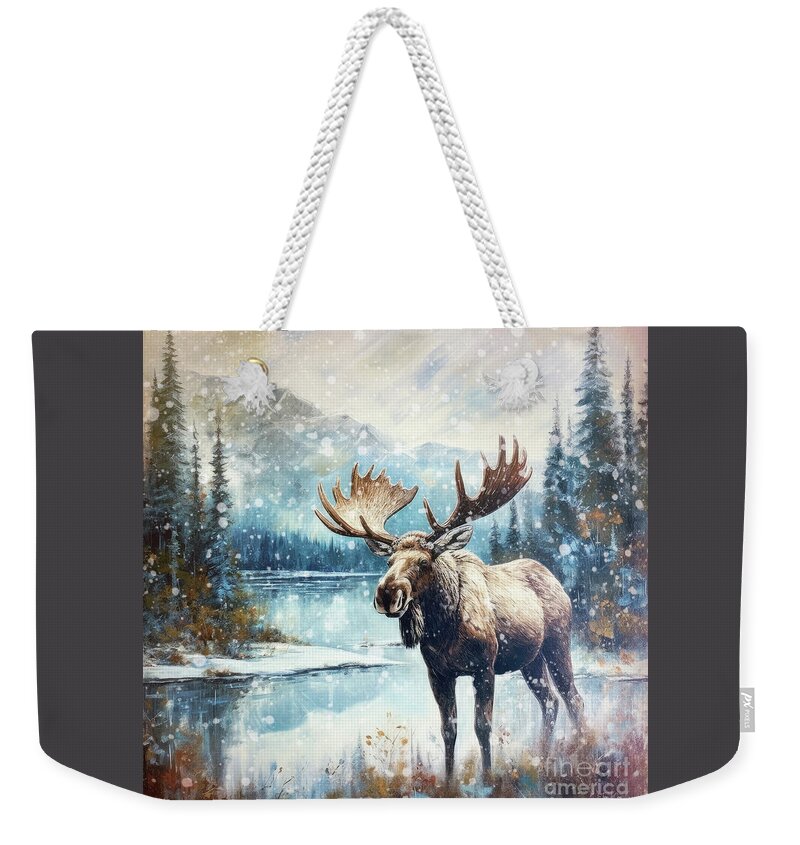 Deer In Snowstorm Weekender Tote Bags
