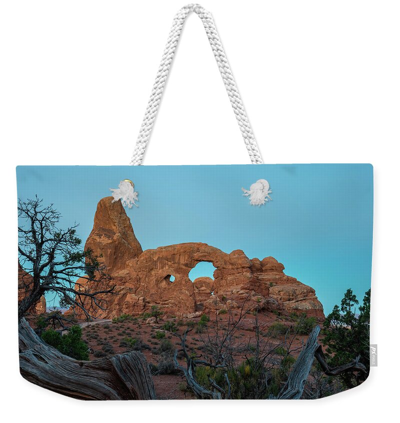 Arches National Park Weekender Tote Bag featuring the photograph Morning Blue Hour at Turret Arch by Ron Long Ltd Photography