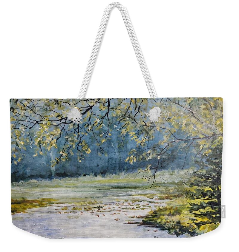 Landscape Weekender Tote Bag featuring the painting Morning Blue by William Brody