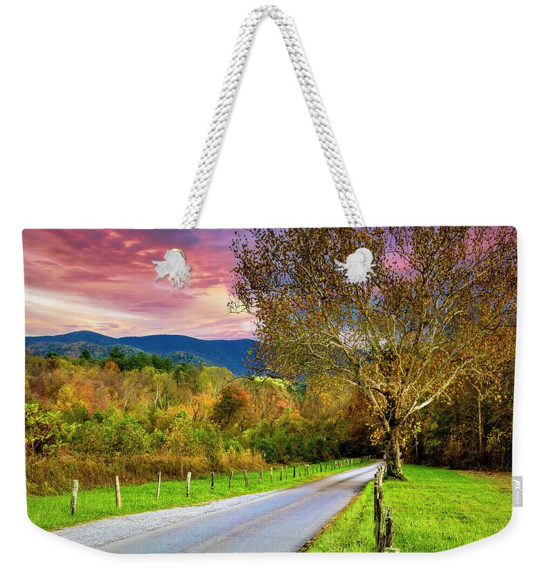 Trail Weekender Tote Bag featuring the photograph Morning Colors Along Sparks Lane at Cades Cove by Debra and Dave Vanderlaan