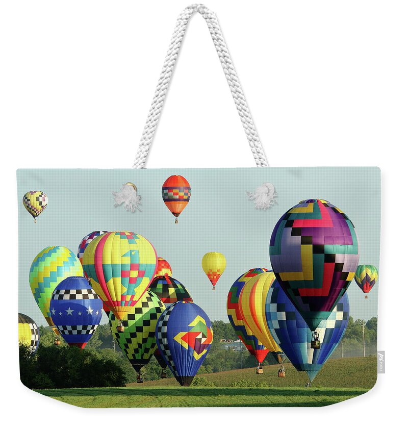 Balloon Weekender Tote Bag featuring the photograph Morning Drift by Lens Art Photography By Larry Trager
